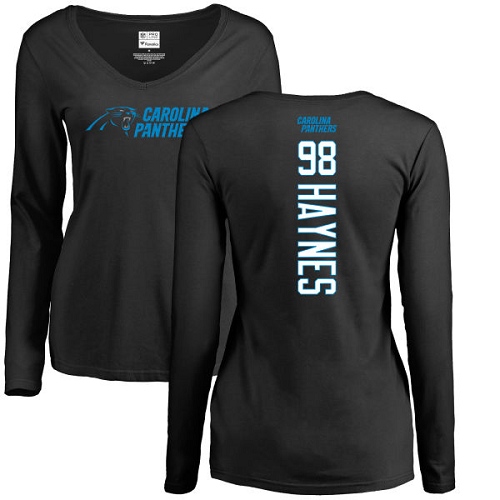 Carolina Panthers Black Women Marquis Haynes Backer Slim Fit NFL Football #98 Long Sleeve T Shirt